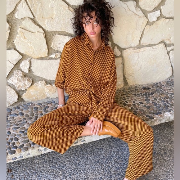 Lisa Says Gah checkered matching set cold Bailey top Medium - Picture 1 of 14